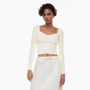 NWT Aritzia Wilfred Tuscany Lightweight Stretchy Soft Ivory Sweater Sz S